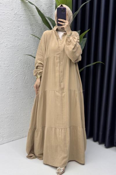 Müslin Elbise Tesettür Giyim Camel