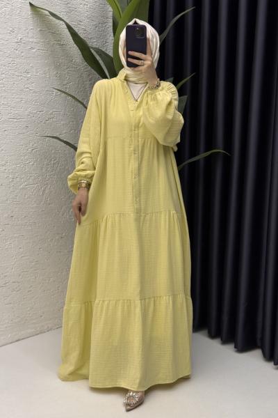 Müslin Elbise Tesettür Giyim Sarı