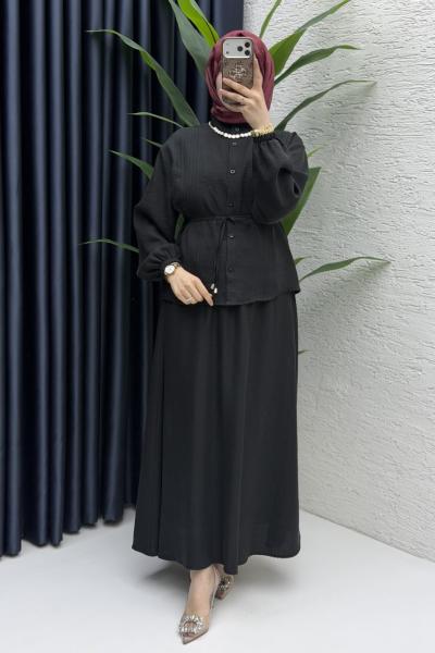 Nagehan Etekli Takım Tesettür Giyim  Siyah