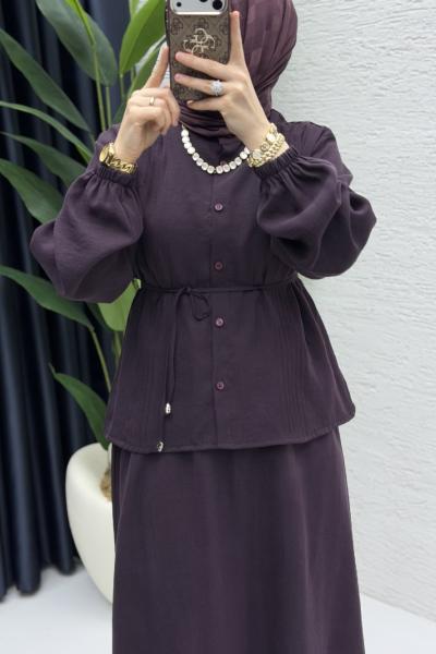 Nagehan Etekli Takım Tesettür Giyim  Mürdüm