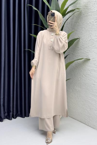 Nazenin Takım Tesettür Giyim Taş Rengi