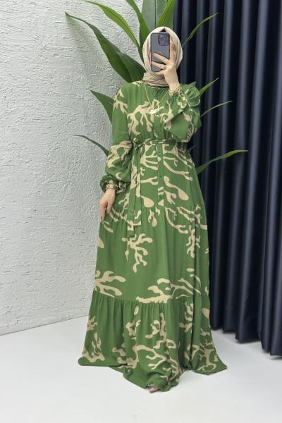 Nehir Tesettür Elbise Yeşil