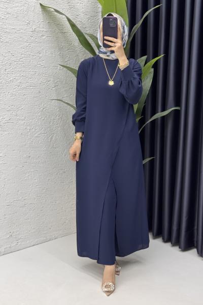 Neslişah Pantalonlu Takım Tesettür Giyim  Lacivert