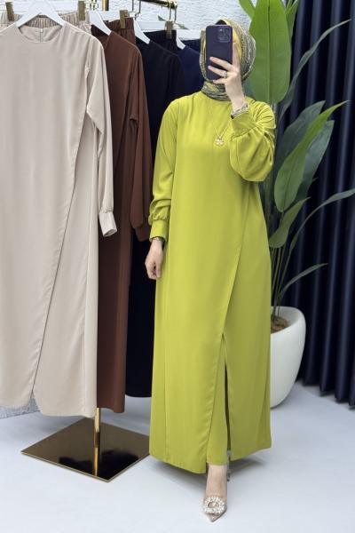 Neslişah Pantalonlu Takım Tesettür Giyim  Yağ Yeşili