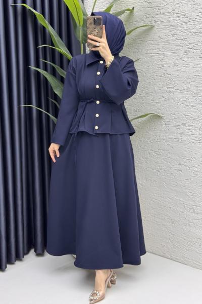 Nihal Etekli Takım Tesettür Giyim  Lacivert