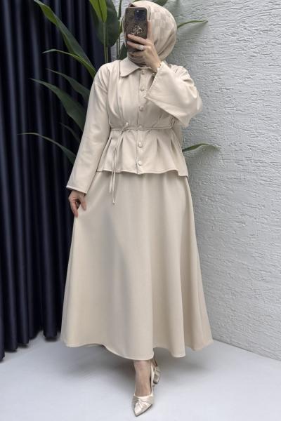 Nihal Etekli Takım Tesettür Giyim  Taş Rengi