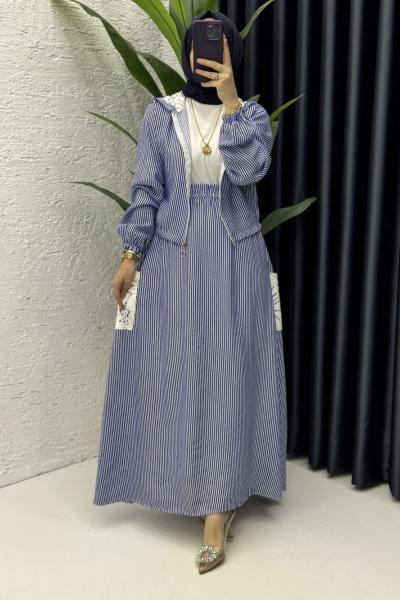 Nisa Etekli Takım Tesettür Giyim Lacivert