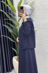 Pera Etekli Takım Tesettür Giyim  Lacivert