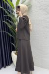 Pera Etekli Takım Tesettür Giyim  Acı Kahve