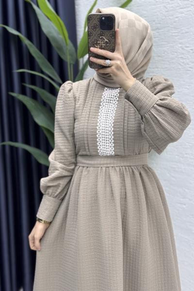 Prenses Elbise Tesettür Giyim Vizon