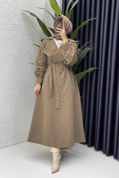 Rabia Trench Tesettür Giyim  Koyu Vizon