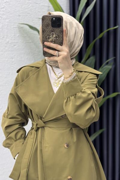 Rabia Trench Tesettür Giyim  Zeytuni