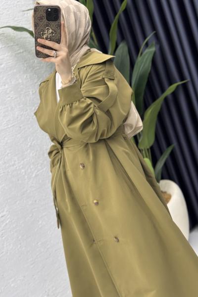 Rabia Trench Tesettür Giyim Zeytuni