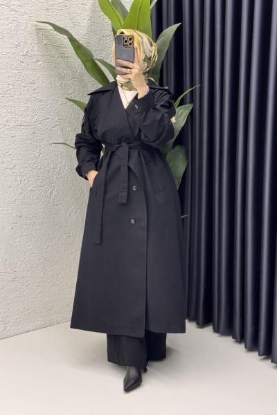Rabia Trench Tesettür Giyim  Siyah
