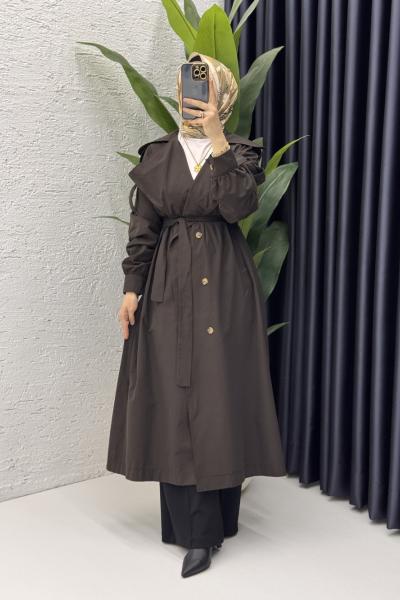 Rabia Trench Tesettür Giyim Acı Kahve