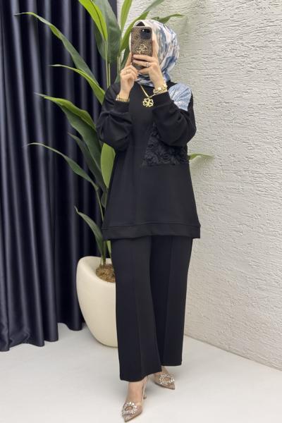 Rose İkili Takım Tesettür Giyim  Siyah