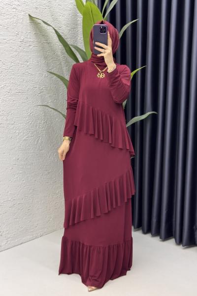 Sahra Elbise Tesettür Giyim Bordo