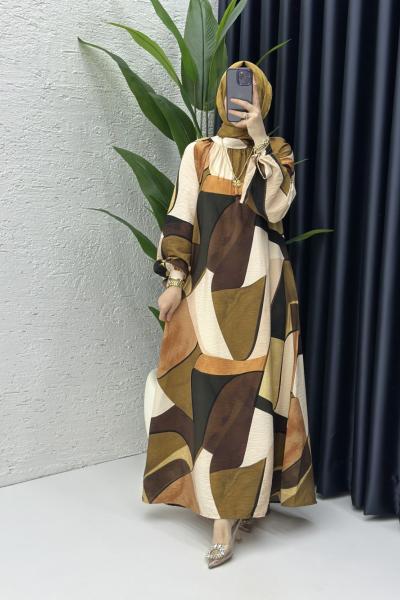 Selin Tesettür Elbise Yağ Yeşili