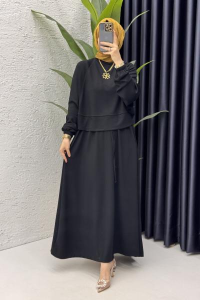 Sezin Etekli Takım Tesettür Giyim Siyah