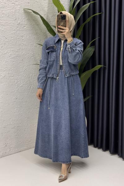 Şüheda Kot Takım Tesettür Giyim  Mavi