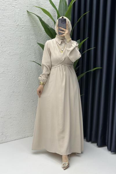 Taş Defne Tesettür Elbise Taş Rengi