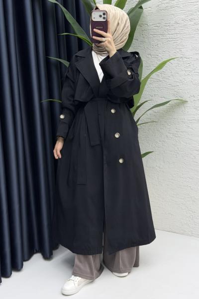 Umay Trench Tesettür Giyim Siyah