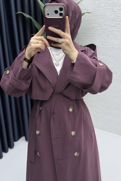 Umay Trench Tesettür Giyim Mürdüm