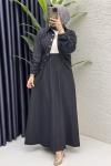 Yasemen Kot Etekli Takım Tesettür Giyim  Siyah