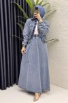 Yasemen Kot Etekli Takım Tesettür Giyim  Açık Mavi