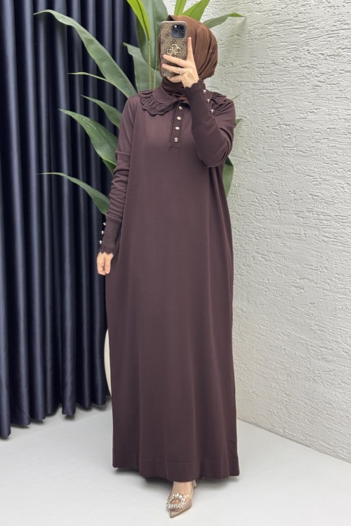 Yasmin Elbise Tesettür Giyim  Kahverengi