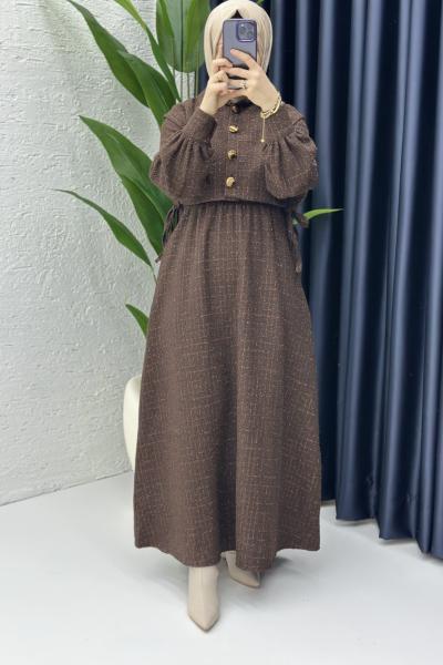 Yelekli Pırıl Elbise Kahverengi