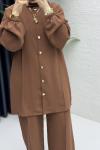 Zennup Pantalonlu Takım Tesettür Giyim Kahve