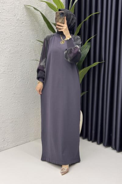 Zerine Elbise Tesettür Giyim Füme