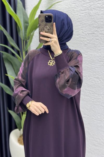 Zerine Elbise Tesettür Giyim Mürdüm