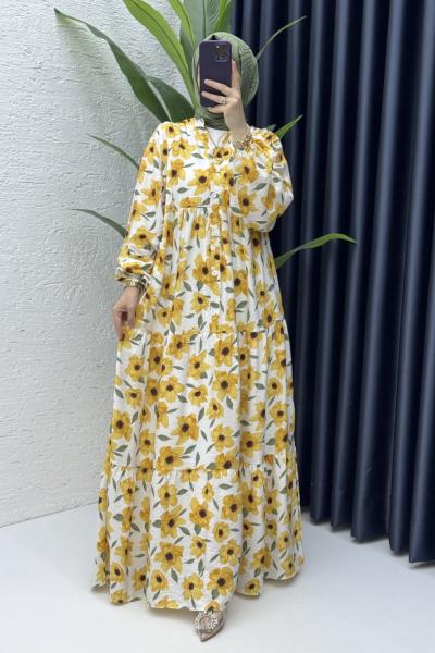 Zerrin Elbise Tesettür Giyim Sarı