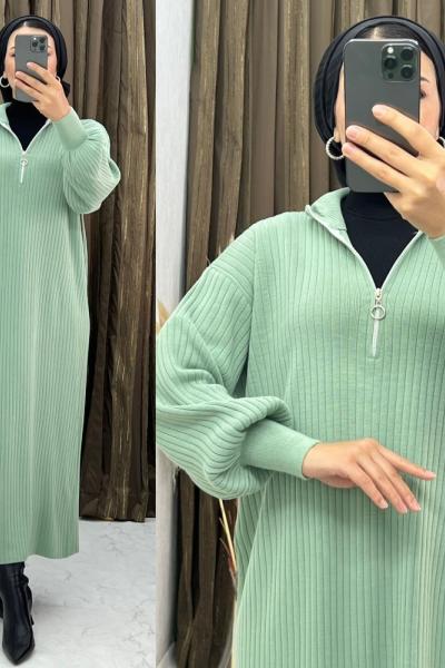 3293 Setrem Elbise Mint Yeşili