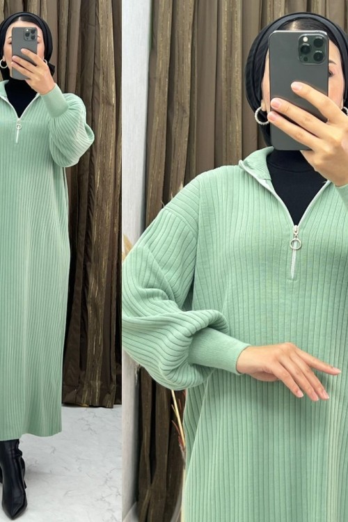 3293 Setrem Elbise Mint Yeşili
