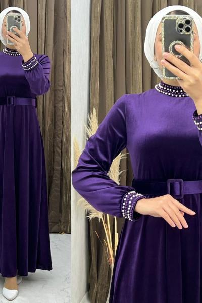 3295 Gülveren Elbise Mor