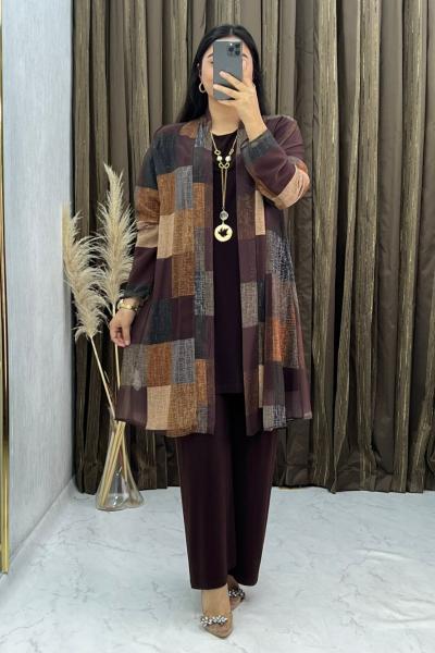 3297 Halime 3 Lü Takım Kahve