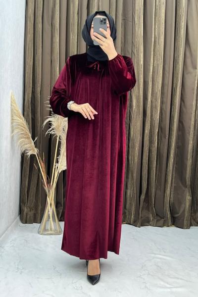 3298 Çilek Kadife  Elbise Bordo