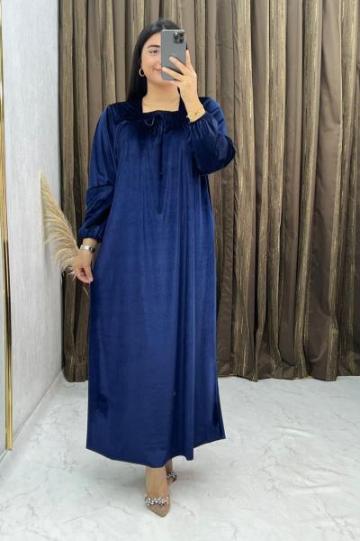 3298 Çilek Kadife  Elbise Lacivert