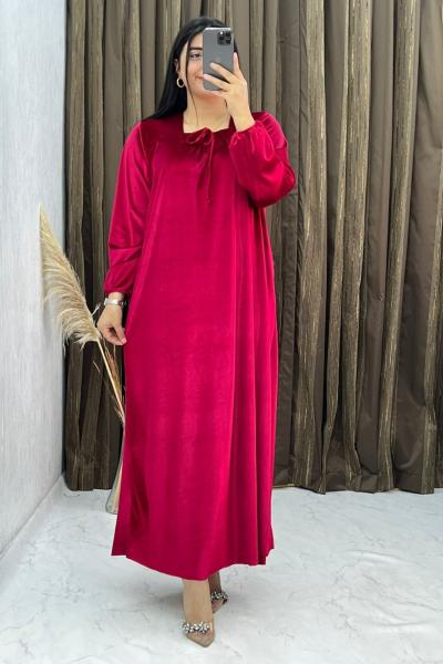 3298 Çilek Kadife  Elbise Kırmızı