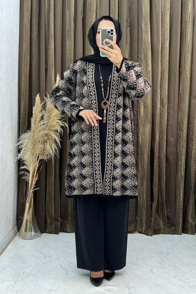 3313  Gülbeyaz 3 Lü Triko Takım Siyah