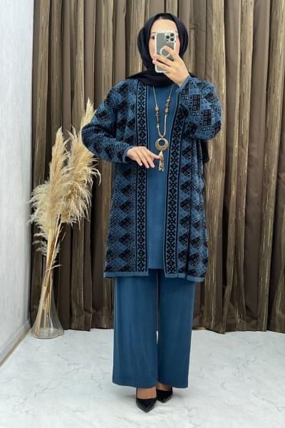 3313  Gülbeyaz 3 Lü Triko Takım İndigo