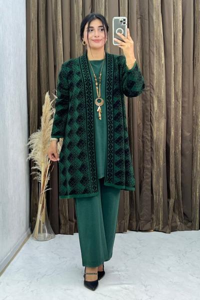 3313  Gülbeyaz 3 Lü Triko Takım Zümrüt