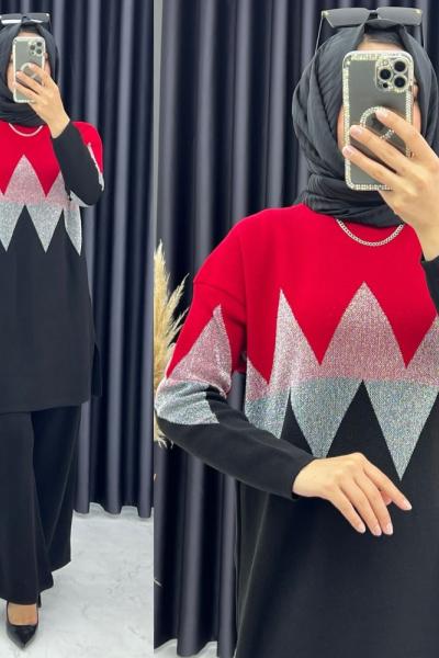 3323 İlkgül Pantolonlu Takım Kırmızı