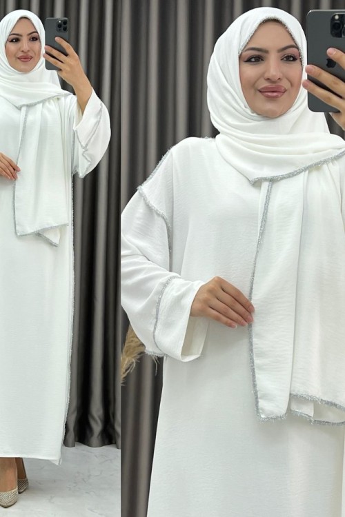 3385 Rabia Elbise beyaz