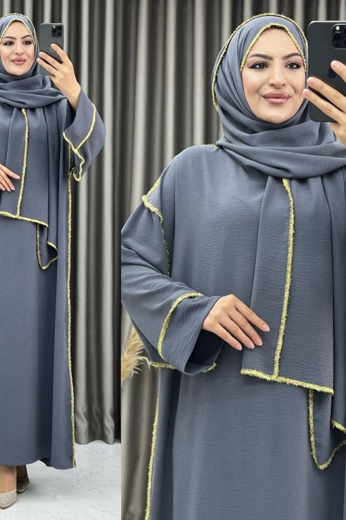 3385 Rabia Elbise gri