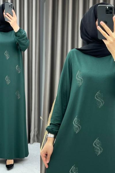 3435 Kıvılcım Elbise Zümrüt