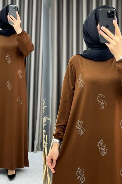 3435 Kıvılcım Elbise Taba